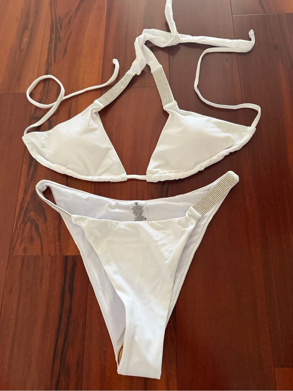 Amazon White Rhinestone Accent Triangle Bikini Set